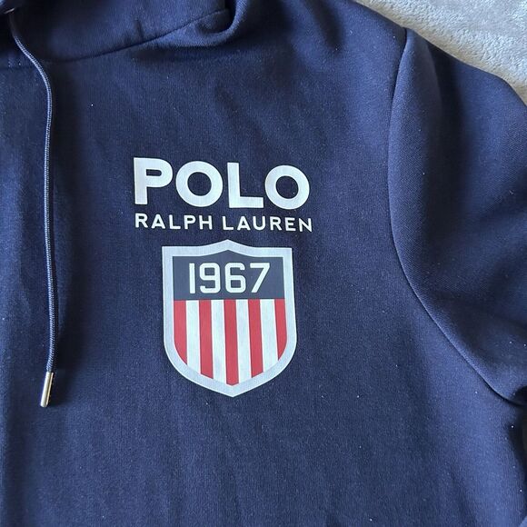 Polo Ralph Lauren 1967 Shield Hooded Sweatshirt Hoodie Mens Size Medium Blue - Picture 3 of 8